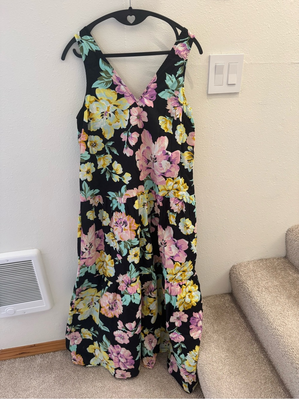 Who What Wear Black Floral Maxi Dress with Mint and Pink Accents